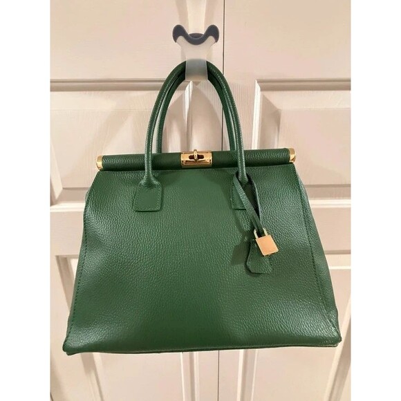 None Handbags - Italian Leather Green Satchel Shoulder Bag Made in Italy